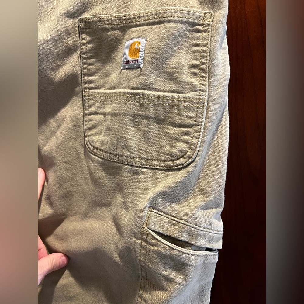 CARHARTT Pants Mens 42x30 Brown Relaxed Fit Canvas Carpenter Cargo Pants - Picture 7 of 9